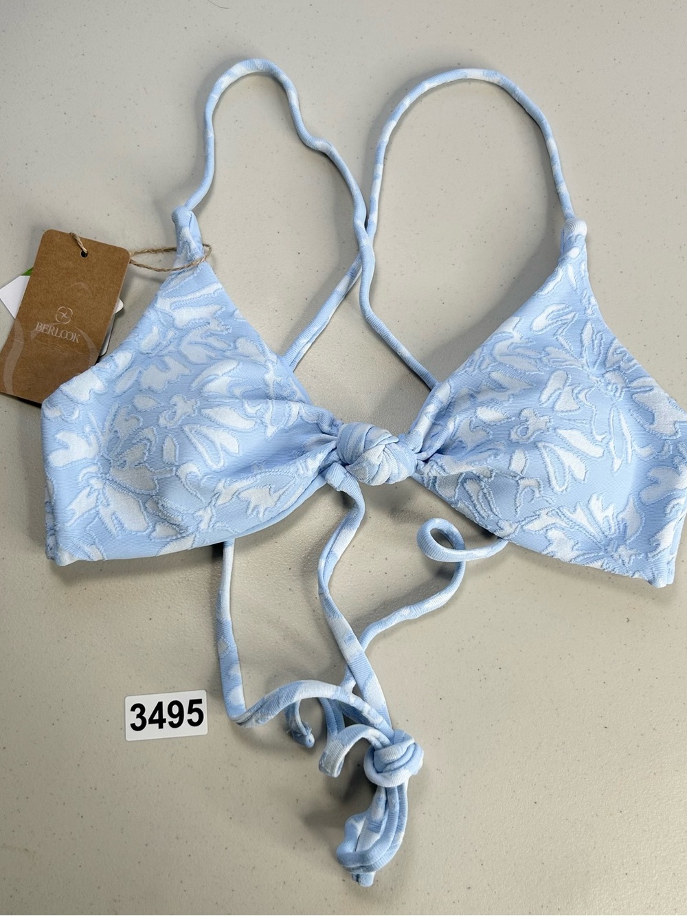 Berlook Bikini Top Small Light Blue Bloom Textured New